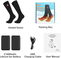Heated Socks for Men Women 4000mAh Electric Heated Socks Rechargeable Battery with 3 Level Heating Thermal Socks Washable Heating Socks Foot Warmer for Winter Outdoor Skiing, Gift for Christmas