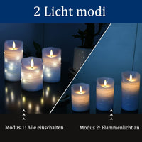 DANIP Sky Blue LED Flameless Candle, with embedded star string, 3-piece set of LED candles, with 11 button remote control, 24-hour timer function, dancing flames, real wax, battery powered. (Sky Blue)