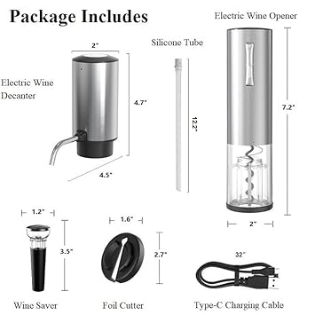 Electric Wine Decanter and Electric Wine Opener, CorporateGiftPro Electric Wine Aerator and Opener Set with Wine Foil Cutter, and Wine Stopper Vacuum Saver (Stainless Steel Wine Opener Aerator Set)