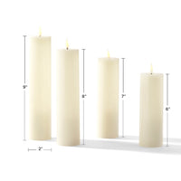 Flameless Pillar Candles, 2 Inch Diameter - 4 Pack, Remote Control and Batteries Included, Assorted Height, Flickering 3D LED Flame, Ivory Wax, Realistic Slim Pillar Candles for Valentines Day Decor