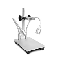 Jiusion Updated with 2 Lamps Aluminum Alloy Universal Adjustable Professional Base Stand Holder Desktop Support Bracket for Max 1.4" in Diameter USB Digital Microscope Endoscope Magnifier Loupe Camera