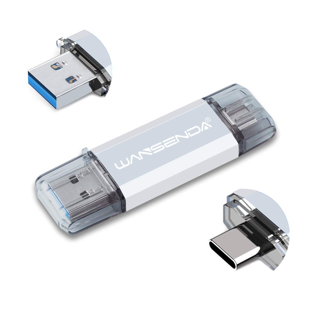 16GB Type C OTG USB C Flash Drive Wansenda 2 in 1 USB 3.0/3.1 Thumb Drive for PC/Mac/USB-C Smartphones Samsung Galaxy S8/S8+/S9/S9+,Note7/8/9,A6S/A9S LG G6 V30, Google Pixel XL (Silver)