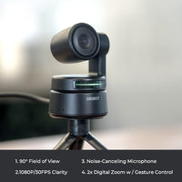 OBSBOT AI-Powered PTZ Webcam, Full HD 1080p Video Conferencing, Recording and Streaming - Black