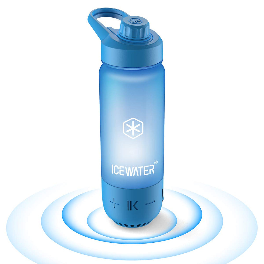ICEWATER 3-in-1 Smart Water Bottle, Glows to Remind You to Keep Hydrated, Bluetooth Speaker & Dancing Lights, Plastic Water Bottle With Soft Auto Straw Lid, Great Gift (20 oz, Blue)