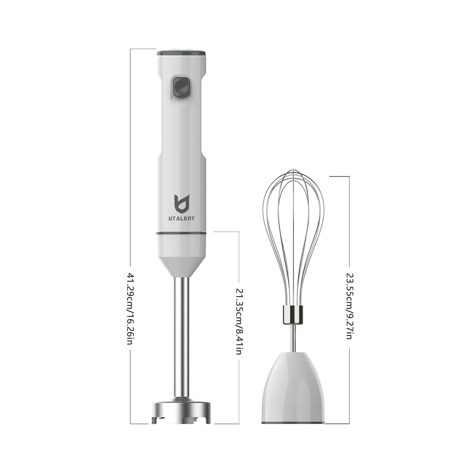 Cordless Hand Blender, UTALENT Variable Speed Immersion Blender handheld Rechargeable, with Fast Charger, Milk Frother, Egg Whisk, for Smoothies, Milkshakes, Hummus and Soups – White