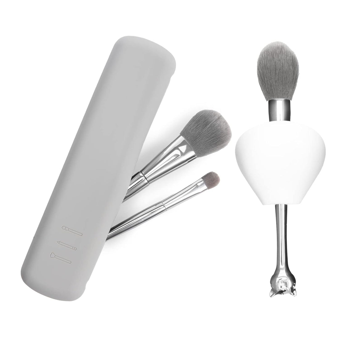 Travel Makeup Brush Holder, Silicon Trendy and Portable Cosmetic Face Brushes Holder, Soft and Sleek Makeup Tools Organizer for Travel, Grey, Travel Makeup Brush Holder