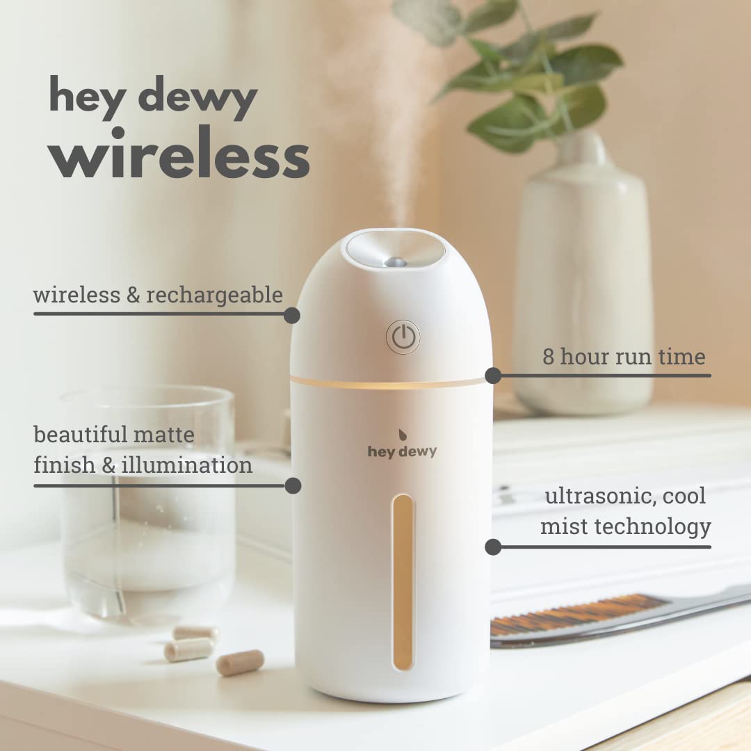 Hey Dewy Wireless, Rechargeable, Self-Care, Skin-Nourishing, Facial Cool Mist Humidifier (Pearl)