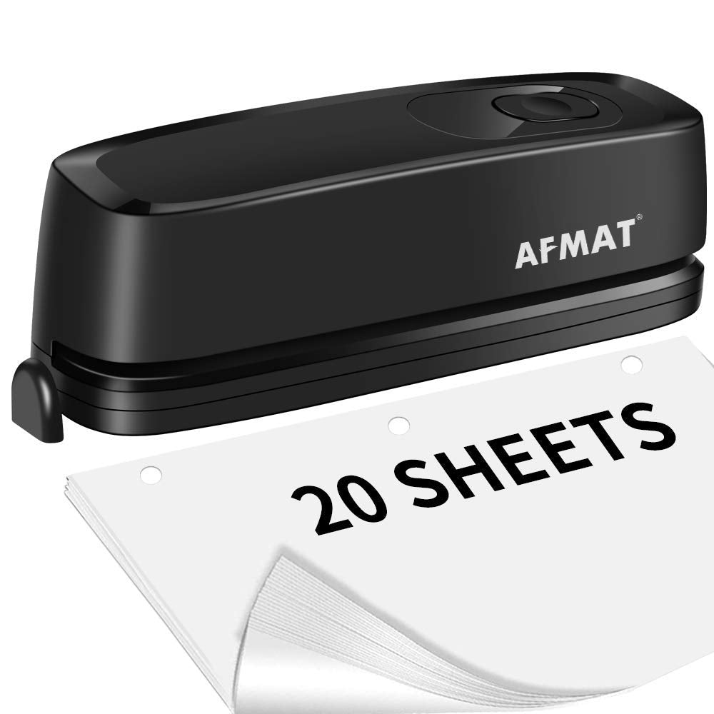 3 Hole Punch, AFMAT Electric Hole Punch Heavy Duty, 20-Sheet Punch Capacity, AC or Battery Operated Paper Puncher, Effortless Punching, Long Lasting Paper Punch for Office School Studio, Black