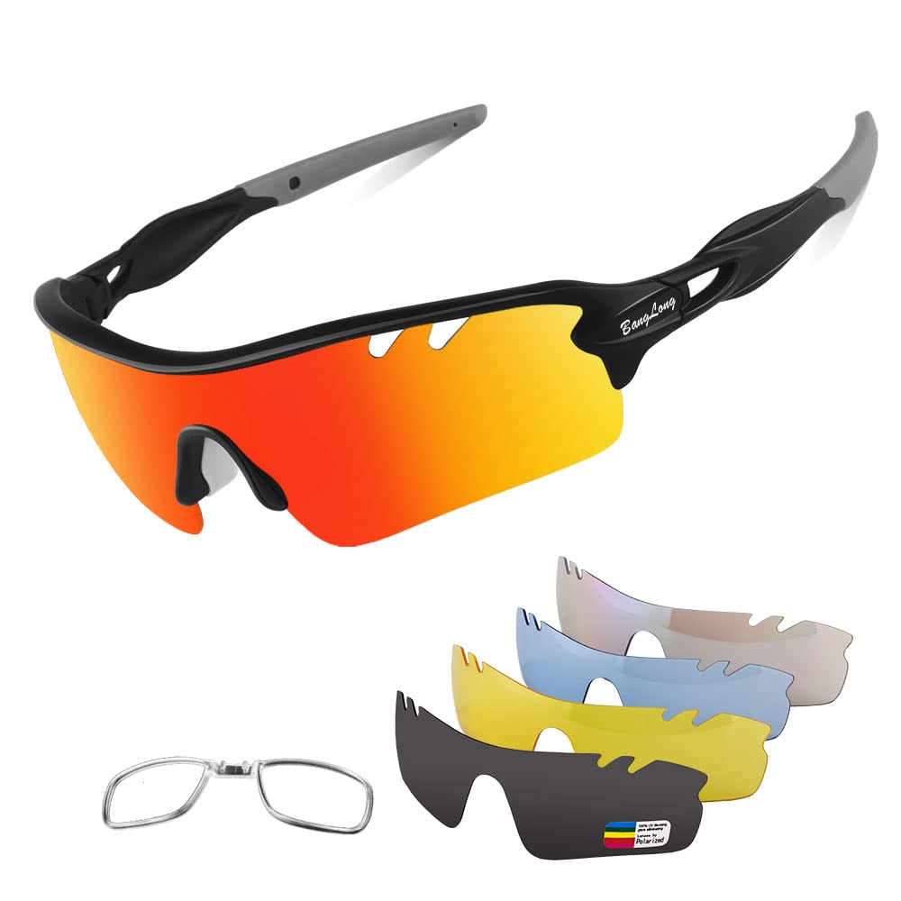 Polarized Sports Sunglasses Cycling Sun Glasses for Men Women with 5 Interchangeable Lenes for Running Baseball Golf Driving