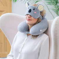 Memory Foam Animal Travel Pillow, Comfortable Neck Pillow with Cute Eye Mask Lightweight Traveling Pillow for Airplane, Car, Train, Bus and Home Use (Koala)