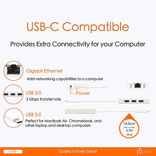 j5create Hub: j5create USB Type-C Hub Adapter with Gigabit – Close-up Detail
