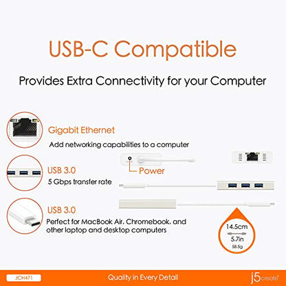 j5create Hub: j5create USB Type-C Hub Adapter with Gigabit – Close-up Detail