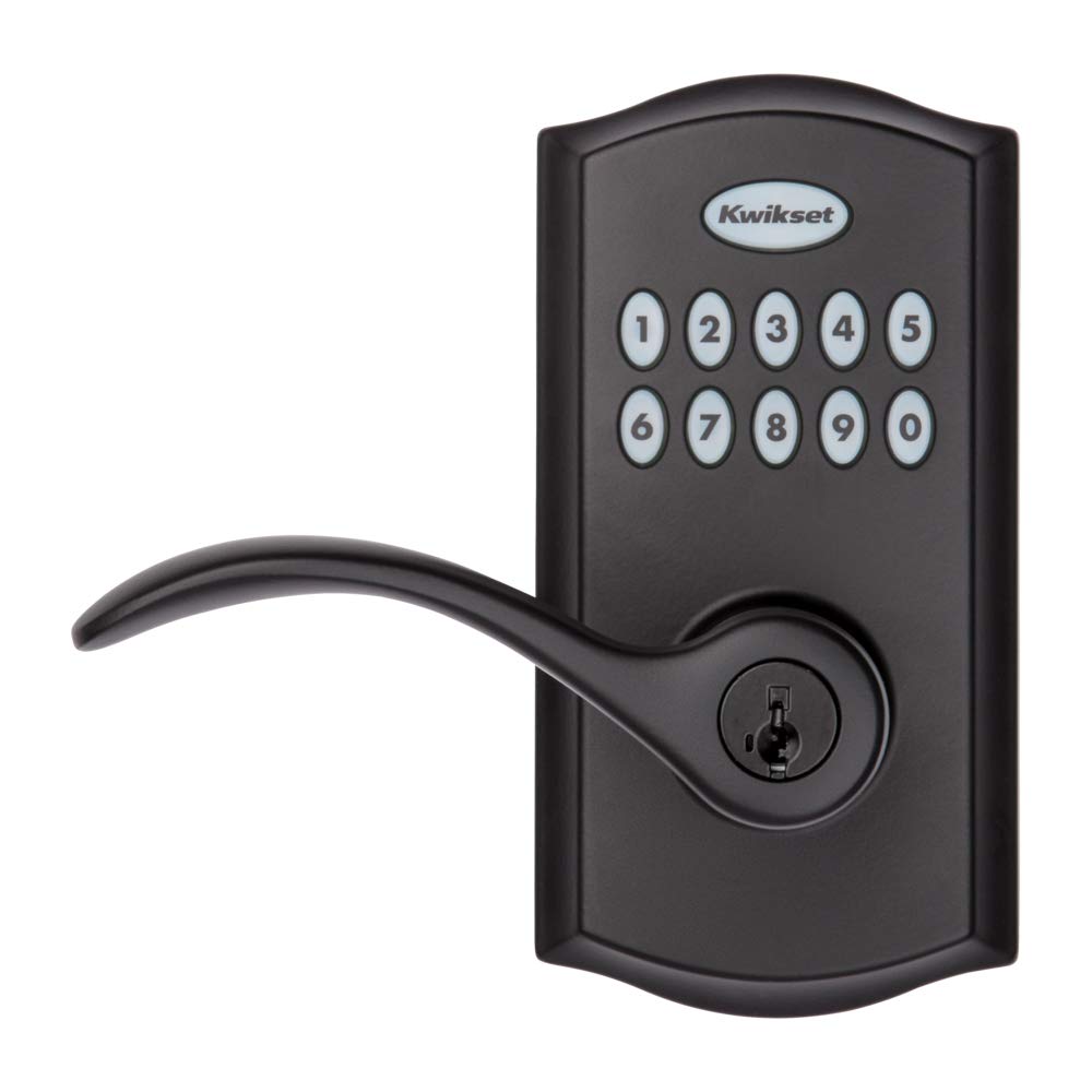 Kwikset SmartCode 955 Keypad Electronic Lever Door Lock Deadbolt Alternative with Pembroke Door Handle Lever Featuring SmartKey Security in Iron Black