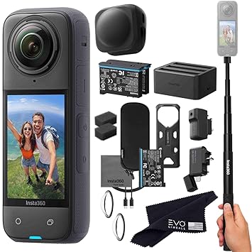 Insta360 X4 Pro Bundle-8K Waterproof 360 Action Camera with 8K 360 HDR Video, |Bundle Includes Selfie Stick, Extra 2 Batteries, Charger, Quick Reader, Mic Adapter, Lens Cap, Wind Muff