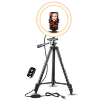 Ubeesize 10" Selfie Ring Light With 50" Extendable Tripod Stand & Flexible Phone Holder For Live Stream, Mini Desktop Led Camera Ringlight For Youtube Video, Compatible With Iphone/Android