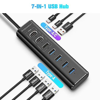 Hub Port: Rosonway 7-Port USB 3.2/USB C Hub with 10Gbps – Packaging