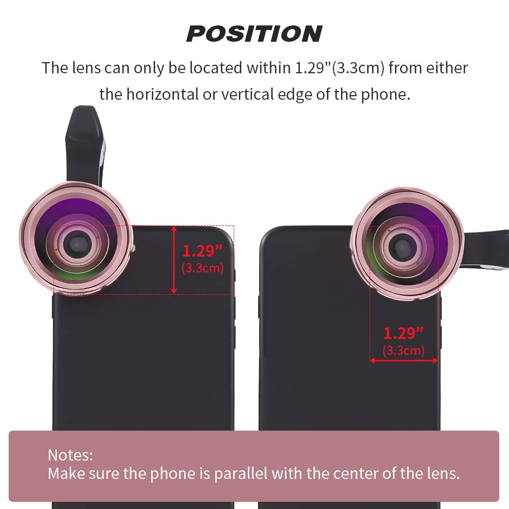Lens Kit for iPhone and Android, 12X Macro Lens and 0.6X Wide Angle Lens Up to 120°, Phone Camera Lens, Color Rose Red