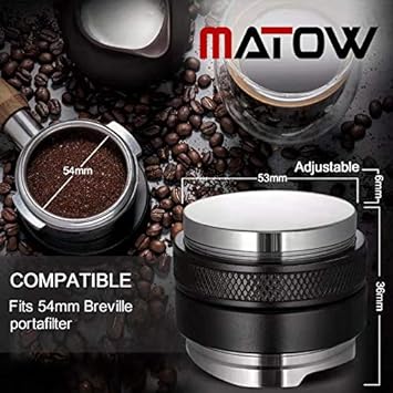 53mm Coffee Distributor & Tamper, MATOW Dual Head Coffee Leveller Fits for 54mm Breville Portafilter, Adjustable Depth- Professional Espresso Hand Tampers