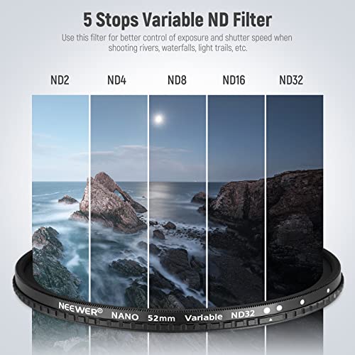 NEEWER 52mm HD Variable ND Filter ND2-ND32 (1-5 Stops) No X – Close-up Detail