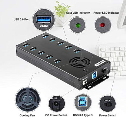 Hub Port: Sipolar 10-Port USB Hub 3.0 – Side View