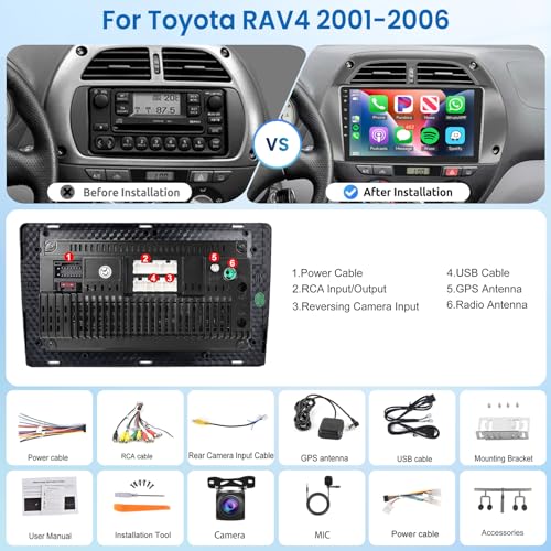 2G+64G Car Radio for Toyota RAV4 2001-2006 – Back View