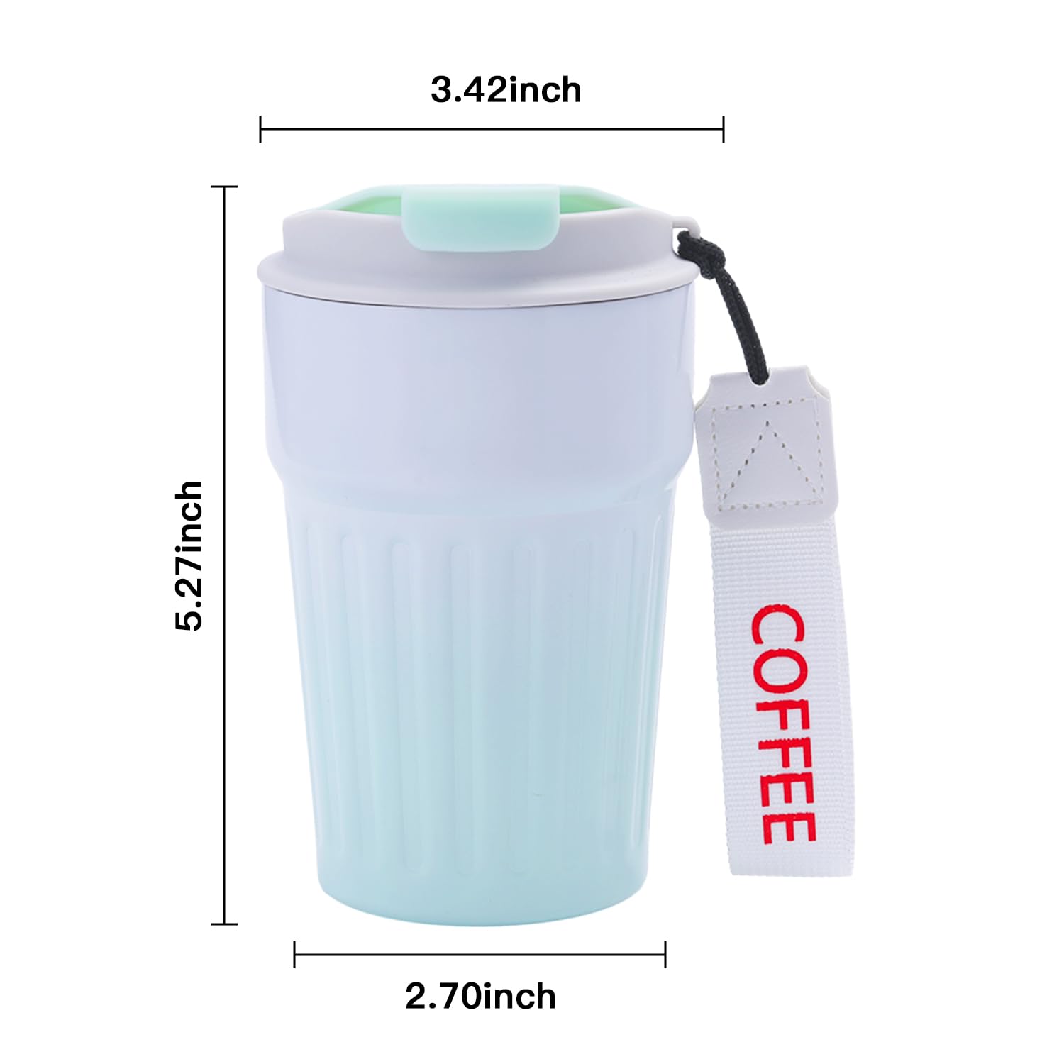 13.5oz Insulated Coffee Mug, Reusable Stainless Steel Water Bottles with Straw Lid, Double Wall Vacuum Insulated Water Bottle for Hot and Cold Water Coffee (WB green)