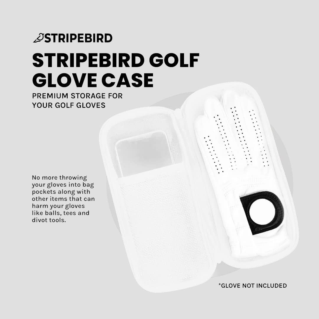 Stripebird - Golf Performance Gloves Holder Case (White) - Protect and Keep Golf Gloves Dry - Moisture Free Storage Design - Includes Golf Bag Clip for Golfers