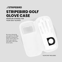 Stripebird - Golf Performance Gloves Holder Case (White) - Protect and Keep Golf Gloves Dry - Moisture Free Storage Design - Includes Golf Bag Clip for Golfers
