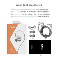 FiiO JD1 High Performance Dynamic Driver HiFi Bass Stereo in Ear Monitor Headphones Sport Gaming Earbuds with Mic (Black)