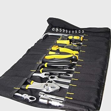 Wrench Roll Up Tool Roll Pouch Bag with 22 Pockets, Big Tote Carrier Organizer Easy Storage Roll Up Tool Set Bag for Electrician, HVAC, Plumber, Carpenter or Mechanic Tool Pouch Organizer Black