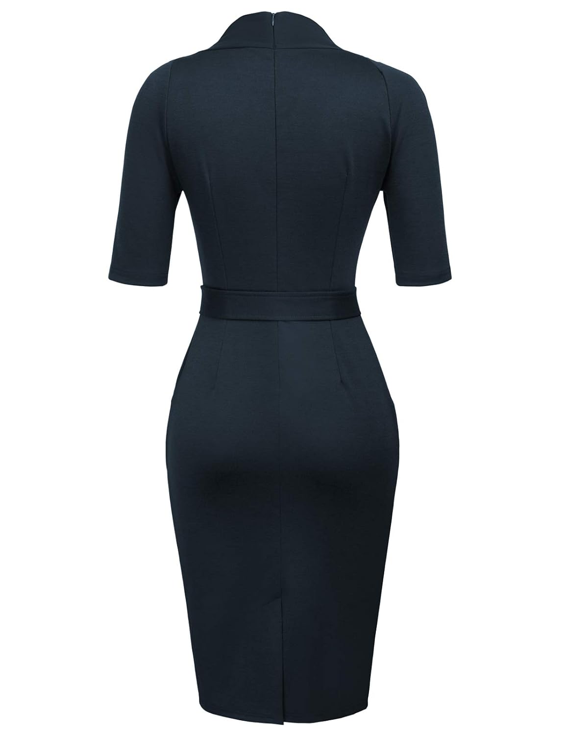 Women's Official V Neck Half Sleeve Chic Business Sheath Dress M Navy Blue