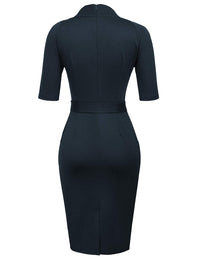 GRACE KARIN Women's Short Sleeve Bodycon Dress Belted Business Cocktail Funeral Pencil Dress with Procket