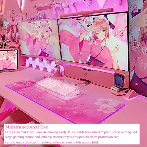 Pad Mouse: RGB Cherry Blossom Gaming Mouse Pad Pink 31.5x12 – Back View