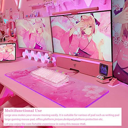Pad Mouse: RGB Cherry Blossom Gaming Mouse Pad Pink 31.5x12 – Back View