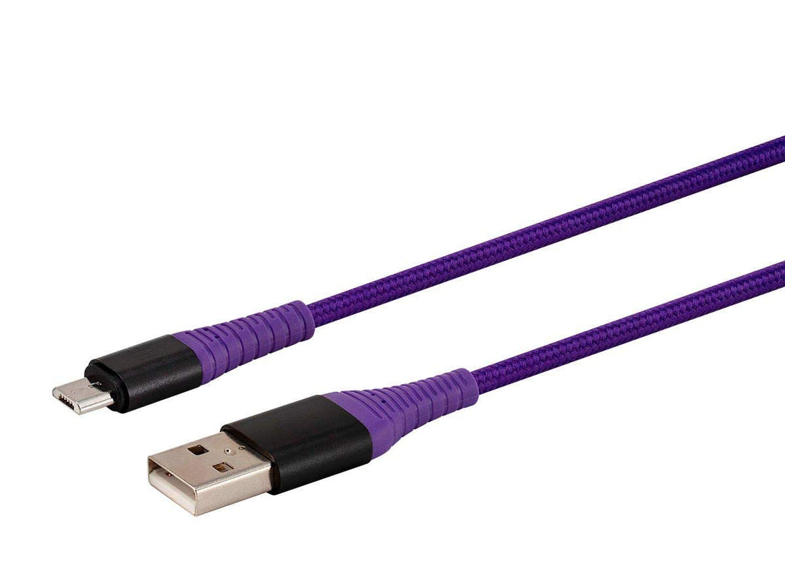 Monoprice USB 2.0 Micro B to Type A Charge and Sync Cable - 6 Feet - Purple, Durable, Kevlar-Reinforced Nylon-Braid - AtlasFlex Series