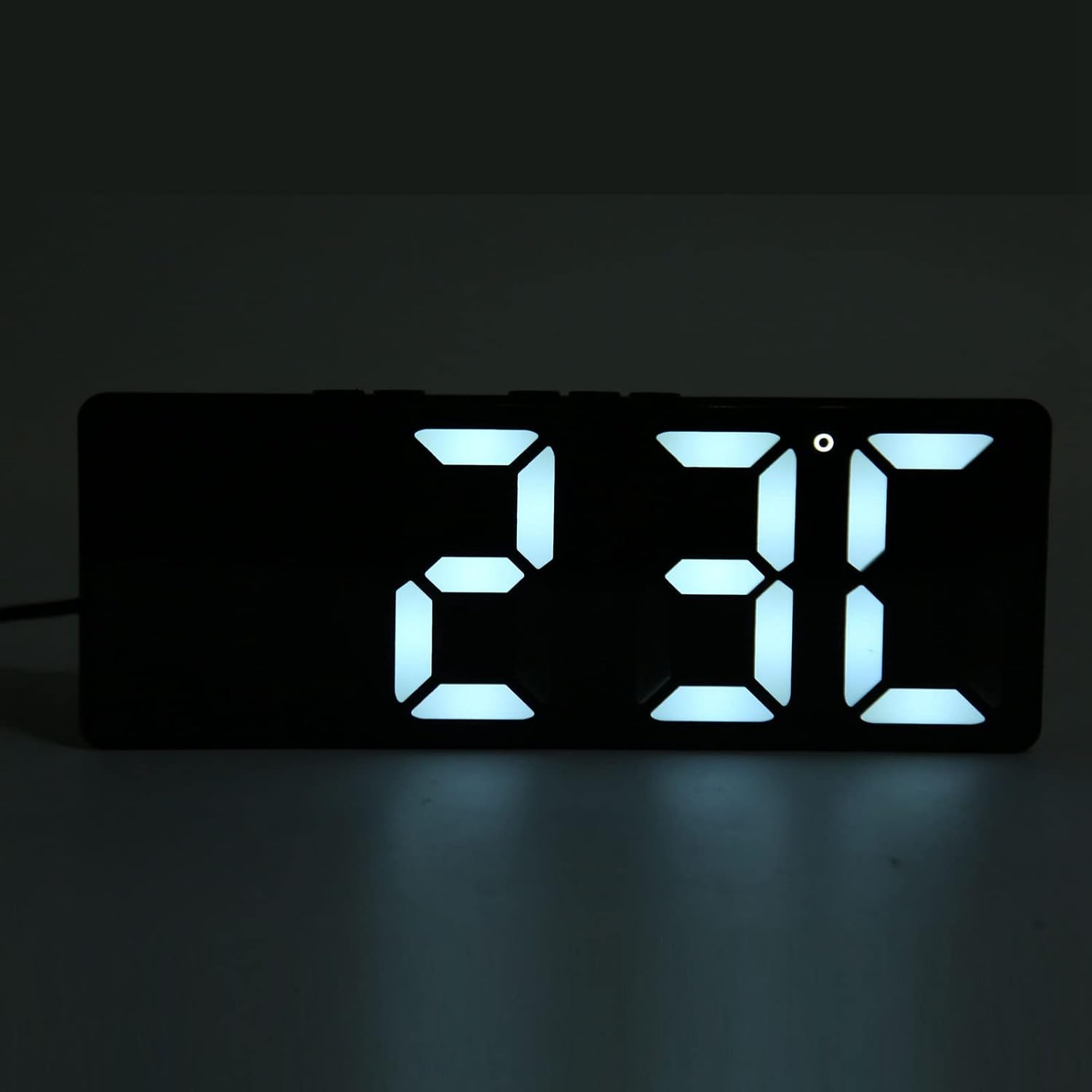 Digital Alarm Clock, 2 Alarms Loud LED Big Display Mirror Clock with Temperature Display, USB Electronic Desk Snooze Clock for Bedroom Bedside