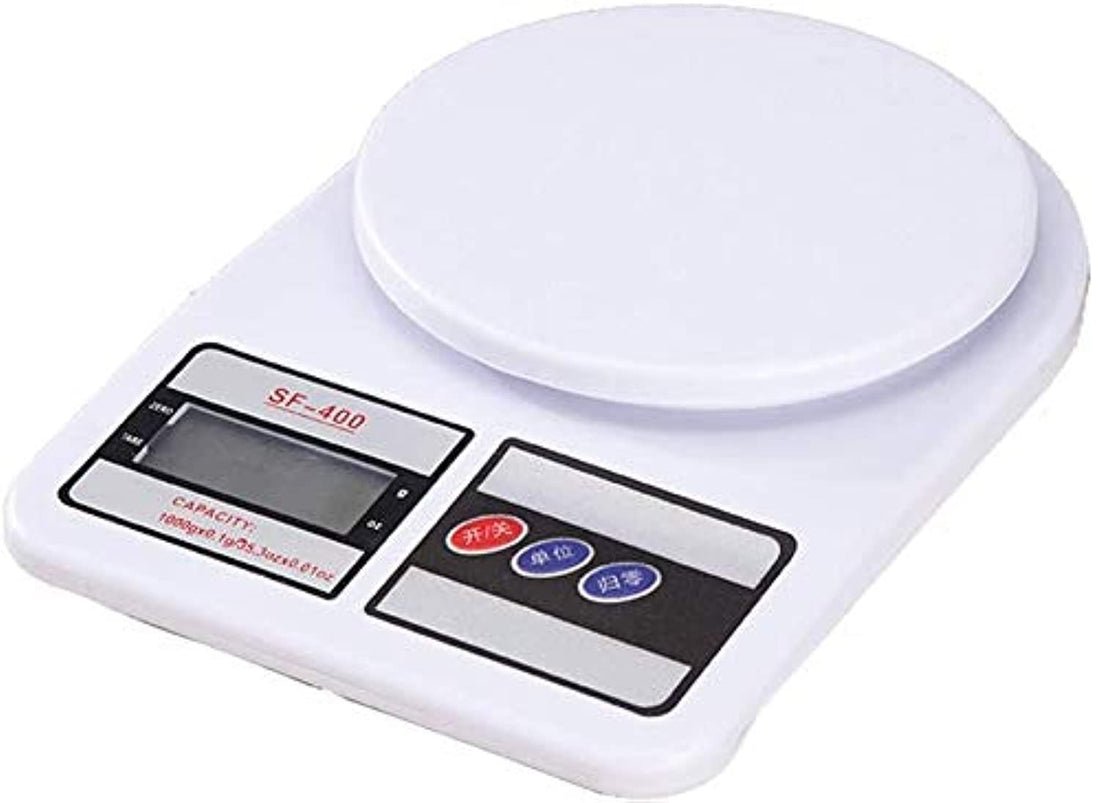 Electronic Digital Kitchen Scale Multi- Function- Tare Option- SF-400 LCD Display-Grams & Ounces (10000g/353oz) For Exact Measuring Cooking or Baking Ingredients (White/plastic)