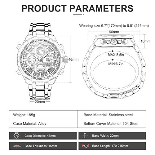 Golden Hour: Luxury Stainless Steel Analog Digital Watch – Close-up Detail
