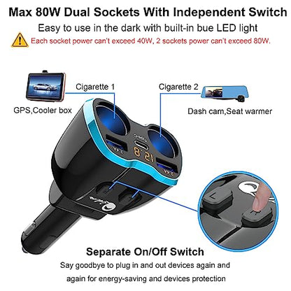 Cigarette Lighter Splitter: 2-Socket USB-C 12V Car Charger – Close-up Detail
