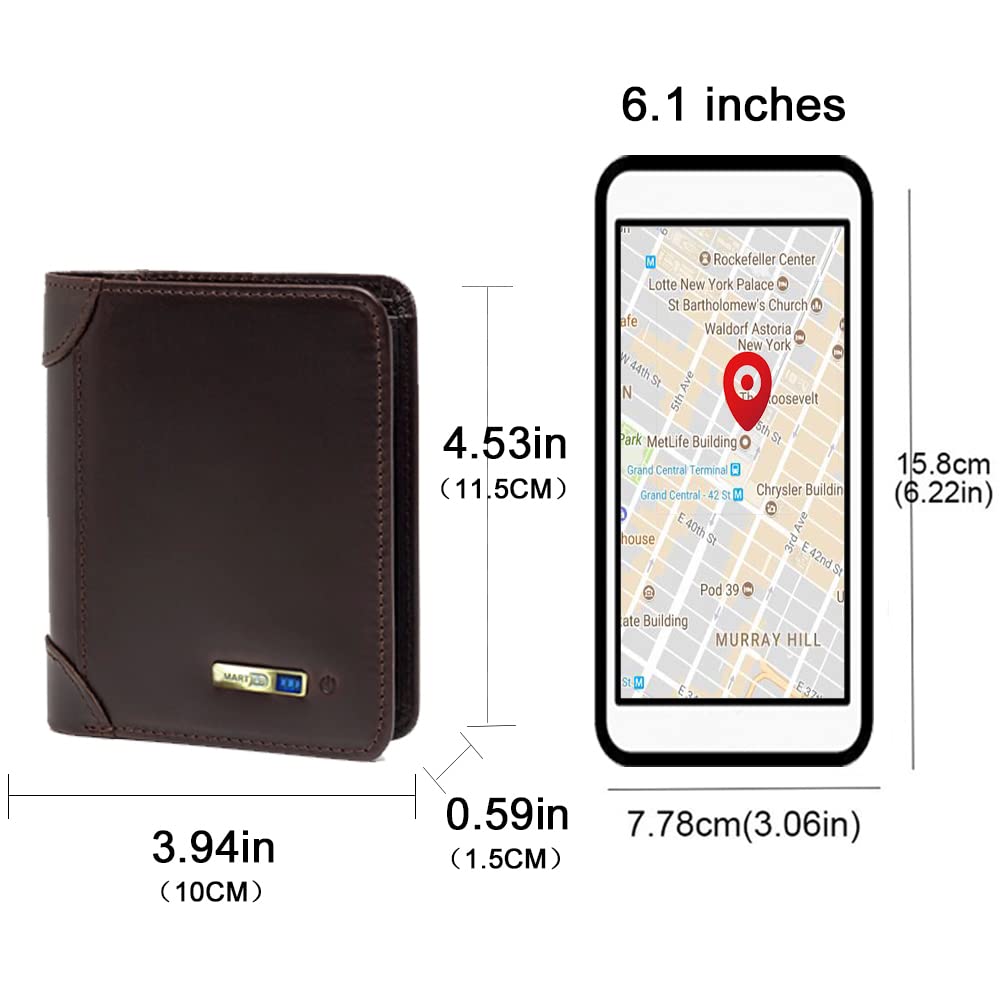 Smart Anti-Lost Wallet Bluetooth Tracker, GPS Position Record Bifold Cowhide Leather Thin Men Wallets Smart LB (Black) (Coffee-1)