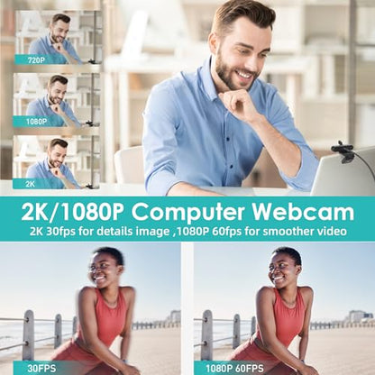 Saylas 2K Webcam: FHD Streaming Camera with 2K/30fps – Side View