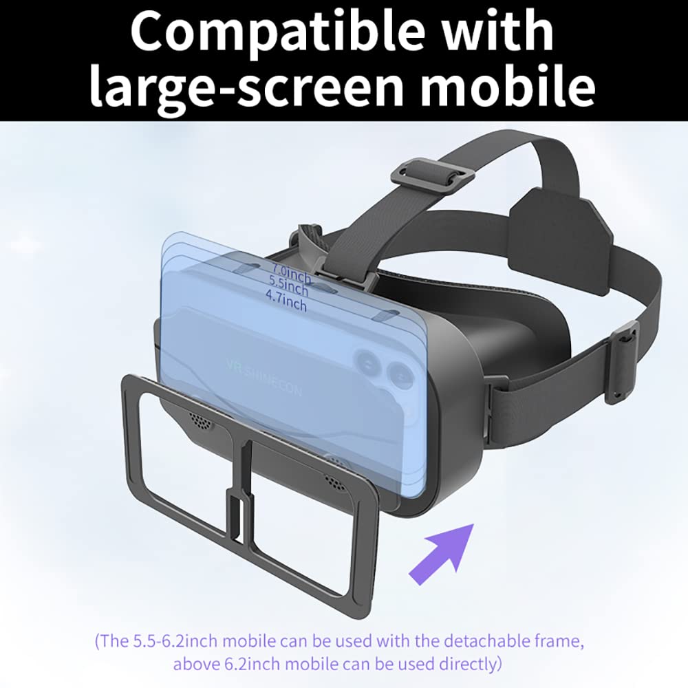 VR Headset Compatible with iPhone & Android Phone Within 4.7-7.2inch Display Screen- Universal Virtual Reality Goggles- Soft & Comfortable New 3D Glasses (G13-Black)