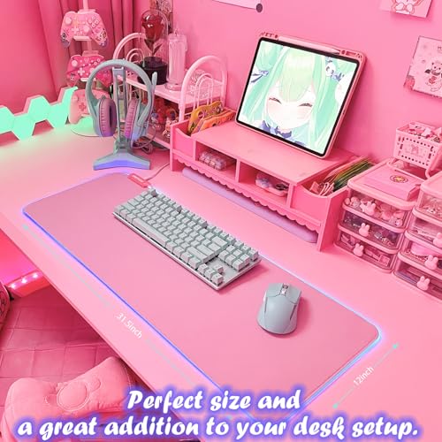Gaming Pad: JMIYAV Pink RGB Gaming Mouse Pad 31.5x12 Inch – Close-up Detail