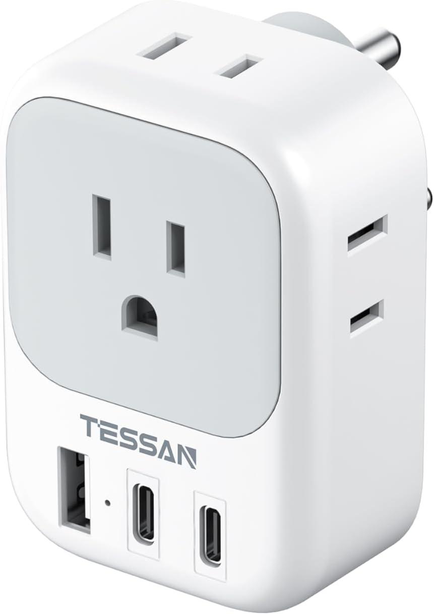 US to India Plug Adapter: TESSAN Type D Travel Adapter with – Front View