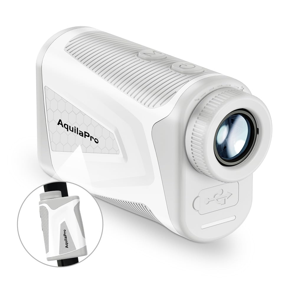 AquilaPro Golf Rangefinder with Slope, 1000 Yards Laser Range Finder Golfing, 6X Magnification, Flag Pole Locking Vibration, Rechargeable Range Finders with Magnet Stripe