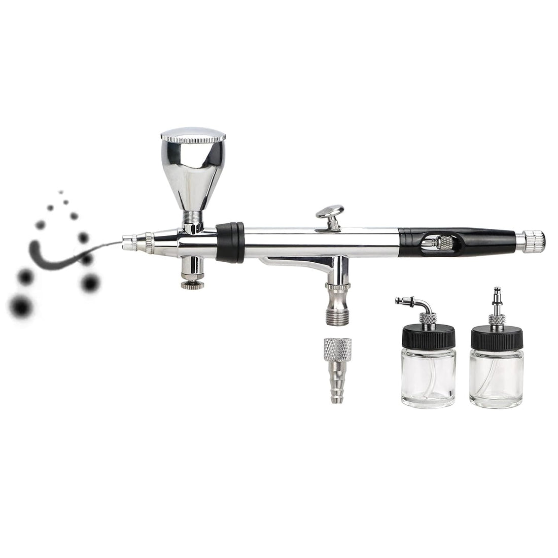 Anesty Rotary Airbrush, Dual-Acting Airbrush with Gravity/Bottom/Side Cup& Siphon Feed Jars, Smooth Rotating Air Brush for Painting Model Makeup Tattoo Nail Art Coloring Cake Decor A360K