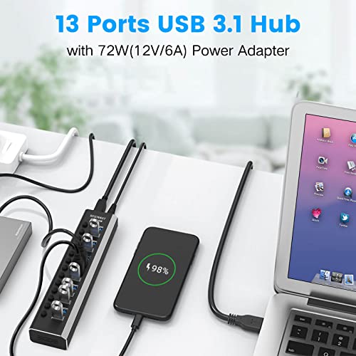 Powered USB Hub: Rosonway Aluminum 13 Port USB 3.1/3.2 Gen – In Use