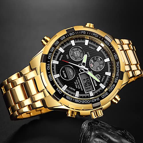 Golden Hour: Luxury Stainless Steel Analog Digital Watch – In Use