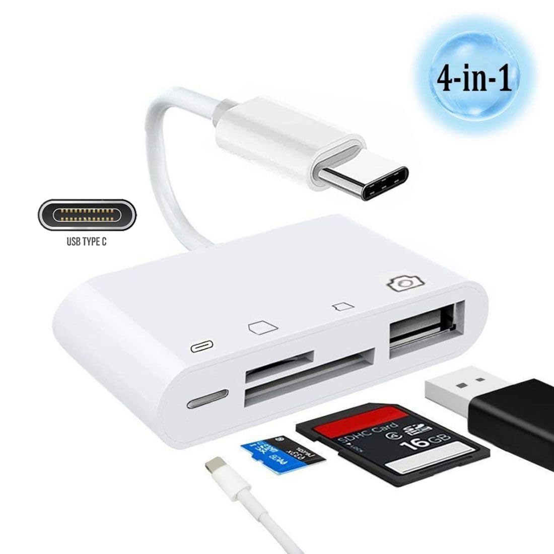 Chenyang 4 in 1 USB C to USB 2.0 TF Micro SD SDXC SDHC Card Reader Adapter 480Mbps Compatible with PD 27W for Laptop Tablet Phone