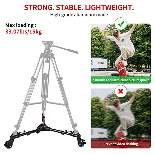 Photography Tripod Dolly: Heavy Duty with Larger 3-inch – Side View